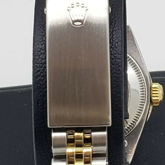 Rolex Ladies Datejust Oyster Gold Steel Diamond Dial Bezel Emeralds Ruby